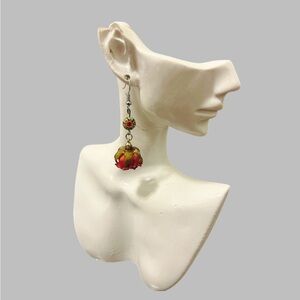 Glossy Rosebud Earrings with Floral Beads